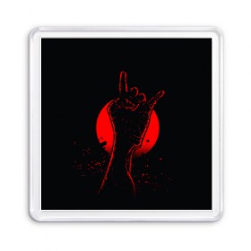 Магнит 55*55 с принтом Zombie Rock в городе Новоалтайск, Пластик | Размер: 65*65 мм; Размер печати: 55*55 мм | bone | carl | music | rick | rock | skelet | skull | walking dead | zombie | зомби | кости | музыка | рок | скелет | ходячие мертвецы | череп