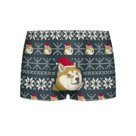 Мужские трусы 3D с принтом Doge новогодний в городе Новоалтайск, 50% хлопок, 50% полиэстер | классическая посадка, на поясе мягкая тканевая резинка | 2017 | doge | doge новогодний | интернет приколы | новый год | подарок на новый год