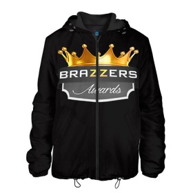 Мужская куртка 3D с принтом Brazzers awards в городе Новоалтайск, ткань верха — 100% полиэстер, подклад — флис | прямой крой, подол и капюшон оформлены резинкой с фиксаторами, два кармана без застежек по бокам, один большой потайной карман на груди. Карман на груди застегивается на липучку | 
