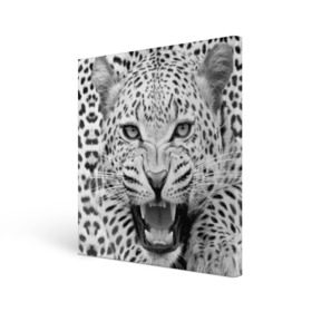 Холст квадратный с принтом Леопард в городе Новоалтайск, 100% ПВХ |  | animal | eyes | jaws | leopard | malicious | predator | spotted | teeth | wild | взгляд | дикий | животное | злой | клыки | леопард | оскал | пасть | пятнистый | хищник