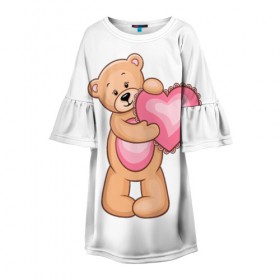 Детское платье 3D с принтом Teddy Bear в городе Новоалтайск, 100% полиэстер | прямой силуэт, чуть расширенный к низу. Круглая горловина, на рукавах — воланы | Тематика изображения на принте: teddy bear девушкам медведь тедди