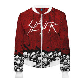 Женский бомбер 3D с принтом Slayer Red в городе Новоалтайск, 100% полиэстер | застегивается на молнию, по бокам два кармана без застежек, мягкие манжеты, по низу бомбера и на воротнике — эластичная резинка | metal | rock | метал | рок | слэйер | трэш | череп