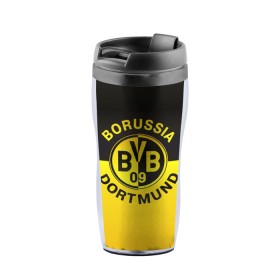 Термокружка-непроливайка с принтом Borussia Dortmund FC в городе Новоалтайск, внутренняя часть — пищевой пластик, наружная часть — прозрачный пластик, между ними — полиграфическая вставка с рисунком | объем — 350 мл, герметичная крышка | боруссия | германия | дортмунд | клуб | фк | футбол | футбольный