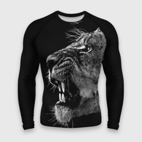 Мужской рашгард 3D с принтом Львица в городе Новоалтайск,  |  | animal | fangs | head | lion | lioness | predator | teeth | wild | голова | дикая | животное | клыки | лев | львица | оскал | хищник
