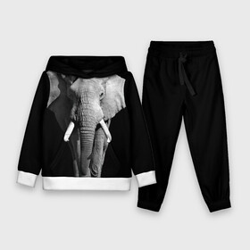 Детский костюм 3D (с толстовкой) с принтом Слон в городе Новоалтайск,  |  | africa | big | black   white | elephant is an animal | shroud | tusks | африка | бивни | большой | животное | идет | савана | слон | черно   белый