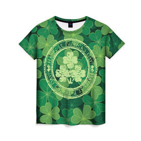 Женская футболка 3D с принтом Ireland, Happy St. Patrick`s Day в городе Новоалтайск, 100% полиэфир ( синтетическое хлопкоподобное полотно) | прямой крой, круглый вырез горловины, длина до линии бедер | background | clover | four | green | happy st. patricks day | holiday | ireland | leaf | petal | plant | print | зеленый | ирландия | клевер | лепесток | лист | печать | праздник | растение | счастливого святого патрика | фон | четыре