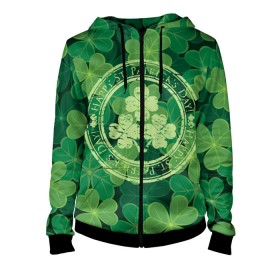Женская толстовка 3D на молнии с принтом Ireland, Happy St. Patrick`s Day в городе Новоалтайск, 100% полиэстер | длина до линии бедра, манжеты и пояс оформлены мягкой тканевой резинкой, двухслойный капюшон со шнурком для регулировки, спереди молния, по бокам два кармана | background | clover | four | green | happy st. patricks day | holiday | ireland | leaf | petal | plant | print | зеленый | ирландия | клевер | лепесток | лист | печать | праздник | растение | счастливого святого патрика | фон | четыре