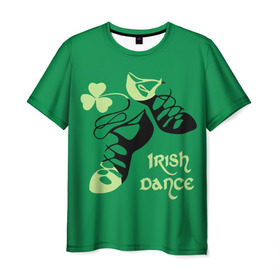 Мужская футболка 3D с принтом Ireland, Irish dance в городе Новоалтайск, 100% полиэфир | прямой крой, круглый вырез горловины, длина до линии бедер | background | black | clover | dance | green | ireland | irish | petal | soft shoes | зеленый | ирландия | ирландский | клевер | лепесток | мягкая | обувь | танец | фон | черная