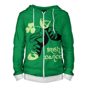 Мужская толстовка 3D на молнии с принтом Ireland, Irish dance в городе Новоалтайск, 100% полиэстер | длина до линии бедра, манжеты и пояс оформлены мягкой тканевой резинкой, двухслойный капюшон со шнурком для регулировки, спереди молния, по бокам два кармана | Тематика изображения на принте: background | black | clover | dance | green | ireland | irish | petal | soft shoes | зеленый | ирландия | ирландский | клевер | лепесток | мягкая | обувь | танец | фон | черная