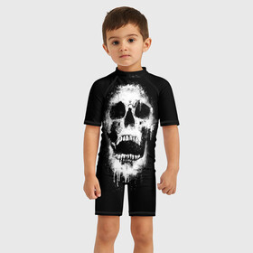 Детский купальный костюм 3D с принтом Evil Skull в городе Новоалтайск, Полиэстер 85%, Спандекс 15% | застежка на молнии на спине | bone | dark | death | evil | hipster | skelet | skull | кости | скелет | темнота | хипстер | череп