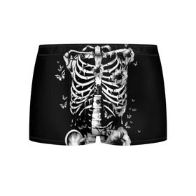 Мужские трусы 3D с принтом Floral Skeleton в городе Новоалтайск, 50% хлопок, 50% полиэстер | классическая посадка, на поясе мягкая тканевая резинка | art | bone | dark | death | fashion | flower | hipster | skelet | skull | арт | грудь | кости | мода | ребра | скелет | стиль | темный | хипстер | цвет | череп