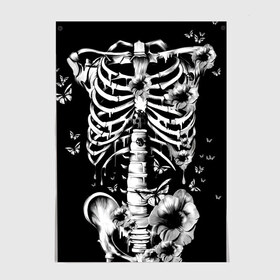 Постер с принтом Floral Skeleton в городе Новоалтайск, 100% бумага
 | бумага, плотность 150 мг. Матовая, но за счет высокого коэффициента гладкости имеет небольшой блеск и дает на свету блики, но в отличии от глянцевой бумаги не покрыта лаком | art | bone | dark | death | fashion | flower | hipster | skelet | skull | арт | грудь | кости | мода | ребра | скелет | стиль | темный | хипстер | цвет | череп