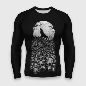 Мужской рашгард 3D с принтом Лунный охотник в городе Новоалтайск,  |  | animal | beast | bone | lunar | moon | nature | planet | rage | roar | skull | space | wolf | волк | животное | зверь | космос | кости | луна | лунный | планета | рык | череп | ярость