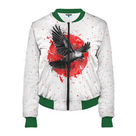 Женский бомбер 3D Черный ворон: в городе Новоалтайск, 100% полиэстер | застегивается на молнию, по бокам два кармана без застежек, мягкие манжеты, по низу бомбера и на воротнике — эластичная резинка | bird | black | fly | moon | sun | ворон | луна | полет | птица | солнце | черный