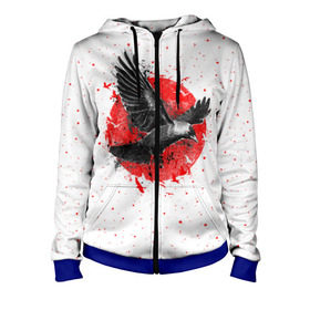 Женская толстовка 3D на молнии Черный ворон: в городе Новоалтайск, 100% полиэстер | длина до линии бедра, манжеты и пояс оформлены мягкой тканевой резинкой, двухслойный капюшон со шнурком для регулировки, спереди молния, по бокам два кармана | bird | black | fly | moon | sun | ворон | луна | полет | птица | солнце | черный