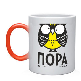 Кружка хамелеон с принтом Сова. Пора в отпуск! в городе Новоалтайск, керамика | меняет цвет при нагревании, емкость 330 мл | Тематика изображения на принте: owl | сова | совушка