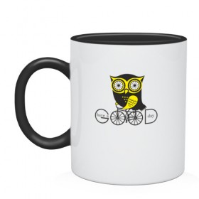 Кружка двухцветная с принтом Owl. Сова. Have a good day! в городе Новоалтайск, керамика | объем — 330 мл, диаметр — 80 мм. Цветная ручка и кайма сверху, в некоторых цветах — вся внутренняя часть | owl | сова | совушка