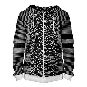 Мужская толстовка 3D на молнии с принтом Joy Division. Unknown Pleasures в городе Новоалтайск, 100% полиэстер | длина до линии бедра, манжеты и пояс оформлены мягкой тканевой резинкой, двухслойный капюшон со шнурком для регулировки, спереди молния, по бокам два кармана | Тематика изображения на принте: joy division | альбом | волны | горы | линии | обложка | панк | рок