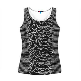 Женская майка 3D с принтом Joy Division. Unknown Pleasures в городе Новоалтайск, 100% полиэстер | круглая горловина, прямой силуэт, длина до линии бедра | joy division | альбом | волны | горы | линии | обложка | панк | рок