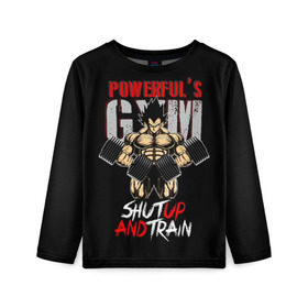Детский лонгслив 3D с принтом Powerful Gym в городе Новоалтайск, 100% полиэстер | длинные рукава, круглый вырез горловины, полуприлегающий силуэт
 | dragon ball | powerful | strong | workout | воркаут | драгон бол
