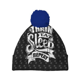 Шапка 3D c помпоном с принтом Train Eat Sleep Repeat в городе Новоалтайск, 100% полиэстер | универсальный размер, печать по всей поверхности изделия | Тематика изображения на принте: body | crossfit | force | hard | power | powerlifting | sport | strength | strong | train | workout | бодибилдер | бодибилдинг | воркаут | крепость | кроссфит | пауэрлифтинг | сила | спорт | тело | тренировка