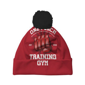 Шапка 3D c помпоном с принтом One Punch Gym в городе Новоалтайск, 100% полиэстер | универсальный размер, печать по всей поверхности изделия | boxing | combat | fight | fighter | kickboxing | muay thai | wrestling | боец | бой | бокс | боксер | драка | кикбоксинг | май тай