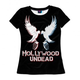 Женская футболка 3D с принтом Hollywood Undead в городе Новоалтайск, 100% полиэфир ( синтетическое хлопкоподобное полотно) | прямой крой, круглый вырез горловины, длина до линии бедер | hollywood undead
