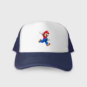 Кепка тракер с сеткой с принтом Super Mario в городе Новоалтайск, трикотажное полотно; задняя часть — сетка | длинный козырек, универсальный размер, пластиковая застежка | nintendo | марио | нинтендо
