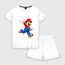 Женская пижама с шортиками хлопок с принтом Super Mario в городе Новоалтайск, 100% хлопок | футболка прямого кроя, шорты свободные с широкой мягкой резинкой | nintendo | марио | нинтендо