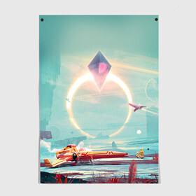 Постер с принтом No Mans Sky 2 в городе Новоалтайск, 100% бумага
 | бумага, плотность 150 мг. Матовая, но за счет высокого коэффициента гладкости имеет небольшой блеск и дает на свету блики, но в отличии от глянцевой бумаги не покрыта лаком | no man sky | no mans sky | безлюдное небо | ноу мэнс скай