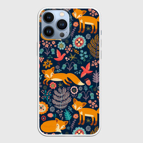 Чехол для iPhone 13 Pro Max с принтом Лисички паттерн в городе Новоалтайск,  |  | Тематика изображения на принте: fox | животные | лиса | лисичка | лисы | осень | рыжая | фыр фыр | цветы