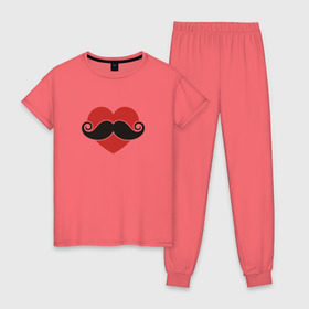 Женская пижама хлопок с принтом Носи усы! Wear mustache! в городе Новоалтайск, 100% хлопок | брюки и футболка прямого кроя, без карманов, на брюках мягкая резинка на поясе и по низу штанин | beard | movember | mustache | борода | усабрь | усы