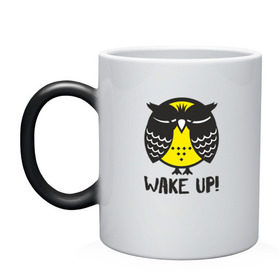 Кружка хамелеон с принтом Owl. Wake up! в городе Новоалтайск, керамика | меняет цвет при нагревании, емкость 330 мл | Тематика изображения на принте: bird | owl | няша | птица | сова | совунья | совушка | сыч