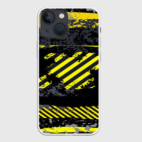 Чехол для iPhone 13 mini с принтом Grunge Line в городе Новоалтайск,  |  | Тематика изображения на принте: желтый | полосы | серый | черный
