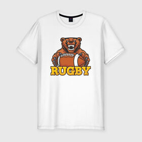 Мужская футболка премиум с принтом Rugby. Bear. в городе Новоалтайск, 92% хлопок, 8% лайкра | приталенный силуэт, круглый вырез ворота, длина до линии бедра, короткий рукав | america | brokenfinger | dotrugby | league | nails | rugby | rugbyunion | usa | womensrugby | медведь | мяч | регби | россия
