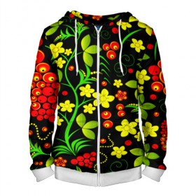 Мужская толстовка 3D на молнии с принтом Natural flowers в городе Новоалтайск, 100% полиэстер | длина до линии бедра, манжеты и пояс оформлены мягкой тканевой резинкой, двухслойный капюшон со шнурком для регулировки, спереди молния, по бокам два кармана | flower | орнамент | паттерн | хохлома | цветы