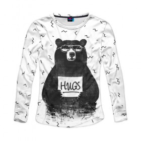 Женский лонгслив 3D с принтом Bear Hugs в городе Новоалтайск, 100% полиэстер | длинные рукава, круглый вырез горловины, полуприлегающий силуэт | animal | bear | beast | fashion | funny | hipster | hugs | nature | style | животное | зверь | медведь | мода | объятья | прикол | природа | стиль | хипстер