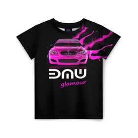Детская футболка 3D с принтом BMW glamour в городе Новоалтайск, 100% гипоаллергенный полиэфир | прямой крой, круглый вырез горловины, длина до линии бедер, чуть спущенное плечо, ткань немного тянется | bmw | m5 | pink | авто | автомобиль | бмв | гламур | машина | розовый | стиль | тачка | элита