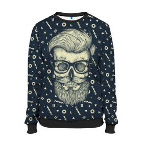 Женский свитшот 3D с принтом Hipster is Dead в городе Новоалтайск, 100% полиэстер с мягким внутренним слоем | круглый вырез горловины, мягкая резинка на манжетах и поясе, свободная посадка по фигуре | bone | dark | dead | hipster | man | skelet | skull | мужчина | очки | парень | хипстер