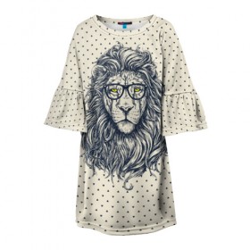 Детское платье 3D с принтом SWAG Lion в городе Новоалтайск, 100% полиэстер | прямой силуэт, чуть расширенный к низу. Круглая горловина, на рукавах — воланы | animal | cat | hipster | king | lion | животное | зверь | король | лев | очки | хипстер