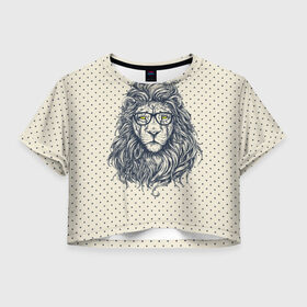 Женская футболка 3D укороченная с принтом SWAG Lion в городе Новоалтайск, 100% полиэстер | круглая горловина, длина футболки до линии талии, рукава с отворотами | animal | cat | hipster | king | lion | животное | зверь | король | лев | очки | хипстер