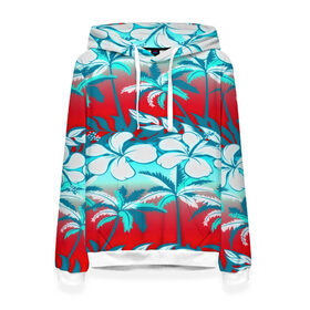Женская толстовка 3D с принтом Tropical Fashion в городе Новоалтайск, 100% полиэстер  | двухслойный капюшон со шнурком для регулировки, мягкие манжеты на рукавах и по низу толстовки, спереди карман-кенгуру с мягким внутренним слоем. | flower | пальмы | паттерн | цветы