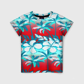 Детская футболка 3D с принтом Tropical Fashion в городе Новоалтайск, 100% гипоаллергенный полиэфир | прямой крой, круглый вырез горловины, длина до линии бедер, чуть спущенное плечо, ткань немного тянется | Тематика изображения на принте: flower | пальмы | паттерн | цветы