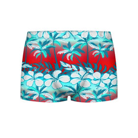 Мужские трусы 3D с принтом Tropical Fashion в городе Новоалтайск, 50% хлопок, 50% полиэстер | классическая посадка, на поясе мягкая тканевая резинка | Тематика изображения на принте: flower | пальмы | паттерн | цветы