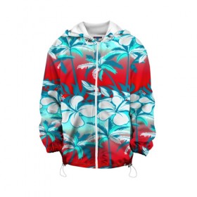 Детская куртка 3D с принтом Tropical Fashion в городе Новоалтайск, 100% полиэстер | застежка — молния, подол и капюшон оформлены резинкой с фиксаторами, по бокам — два кармана без застежек, один потайной карман на груди, плотность верхнего слоя — 90 г/м2; плотность флисового подклада — 260 г/м2 | Тематика изображения на принте: flower | пальмы | паттерн | цветы