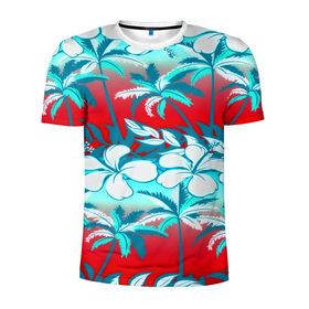 Мужская футболка 3D спортивная с принтом Tropical Fashion в городе Новоалтайск, 100% полиэстер с улучшенными характеристиками | приталенный силуэт, круглая горловина, широкие плечи, сужается к линии бедра | flower | пальмы | паттерн | цветы