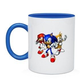 Кружка двухцветная с принтом Sonic в городе Новоалтайск, керамика | объем — 330 мл, диаметр — 80 мм. Цветная ручка и кайма сверху, в некоторых цветах — вся внутренняя часть | Тематика изображения на принте: games | sonic | игры | соник