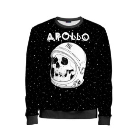 Детский свитшот 3D с принтом Apollo в городе Новоалтайск, 100% полиэстер | свободная посадка, прямой крой, мягкая тканевая резинка на рукавах и понизу свитшота | Тематика изображения на принте: bone | cosmic | cosmos | galaxy | planet | skelet | skull | space | star | universe | аполло | астронавт | вселенная | галактика | звезды | космонавт | космос | кости | планета | скелет | череп