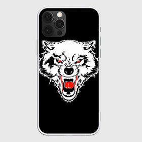 Чехол для iPhone 12 Pro Max с принтом Волк в городе Новоалтайск, Силикон |  | Тематика изображения на принте: animal | background | black | eyes | fangs | head | predator | red | teeth | white | wolf | белый | волк | глаза | голова | животное | зверь | клыки | красные | оскал | фон | хищник | черный