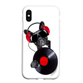Чехол для iPhone XS Max матовый с принтом DJ бульдог в городе Новоалтайск, Силикон | Область печати: задняя сторона чехла, без боковых панелей | Тематика изображения на принте: бульдог | винил | диджей | музыка | наушники | очки | пёс | пластинка | собака | юмор